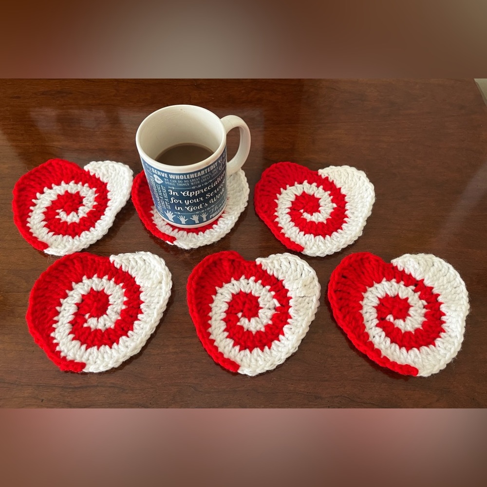 Handmade Valentine Heart Shaped Crocheted Coasters